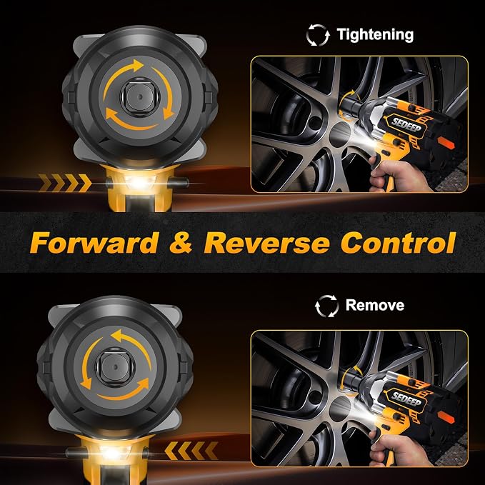Impact Wrench 1/2 Inch, High Torque Impact Gun with 1500N·m(1100 Ft-lbs), 21V Brushless Electric Impact Wrench with 2 * 40Ah Battery, 5 Sockets for Car/Mower/Pickup/Truck RV（Amber yellow）