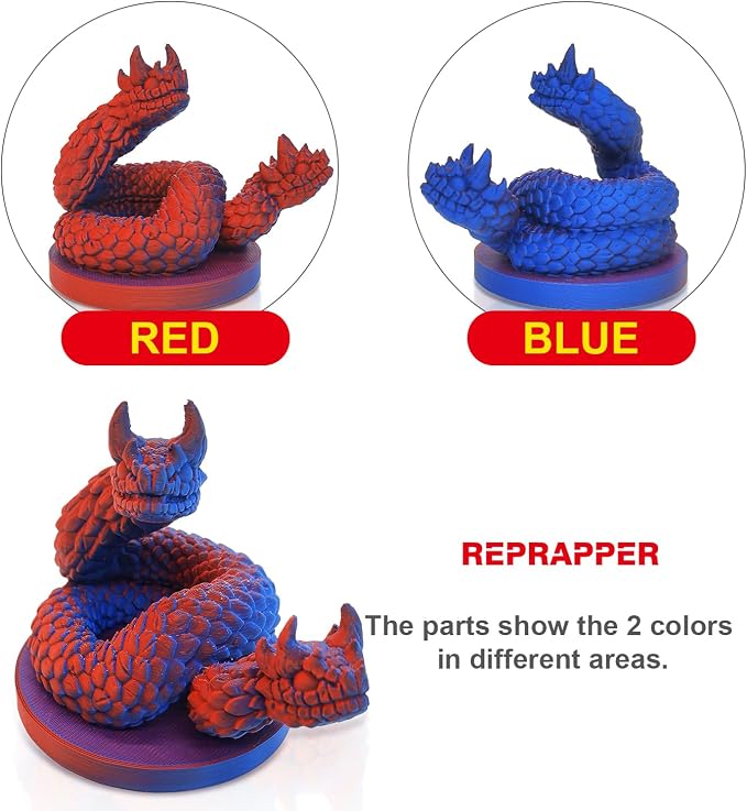 Reprapper Dual Color Filament Fillamentum pla 1.75 Multicolor 1.75mm for 3D Printer, Color Change Filament PLA, 2.2lbs (1kg), Matte PLA Red & Blue