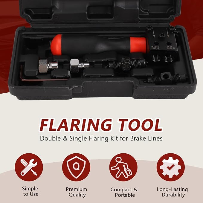 3/16 & 1/4 Brake Line Flaring Tool Kit, Copper Tube Single Double Tube Shaping Tool for Auto Repair, Tubing Flaring Tool, Universal Brake Line Tool for Confined Spaces