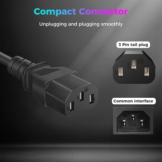 3D Printer Power Cord for Creality Ender 3/K1/K2/Bambu Lab A1/P1S/Flashforge AD5, Standard 1.5M/5FT 18AWG 3 Prong AC Power Cable for Electronics, Computer, TV, Laptop, Printer, Monitor, Radio and More