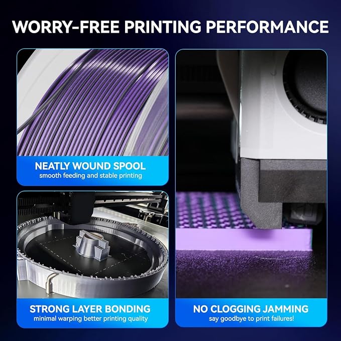 JAYO Silk Dual Color PLA Filament 1.75mm Black-Purple 1.1kg, Shiny Gradient Dual-Tone PLA, High Gloss Finish, Easy to Print, Layer Concealing, Fits for Most FDM 3D Printers
