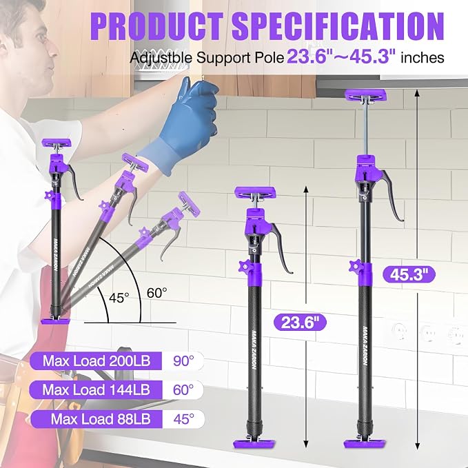 Quality Steel Cabinet Jacks for Installing Cabinets, 3rd Hand Support System 200LB, Adjustable Support Pole Jack 23.6-45.3 in, Perfect for Cabinet Lift Installation Tools, Quick Support Rod, 2-Pack