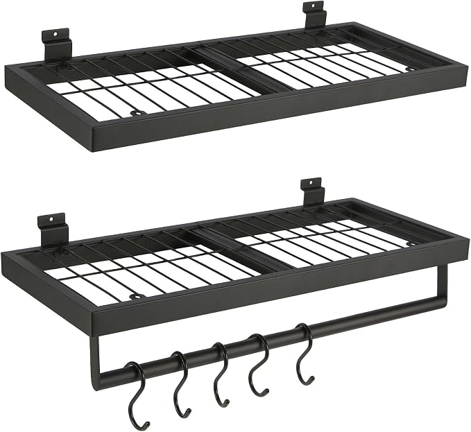 Slatwall Shelves, 2 Pack, Heavy Duty Holds Up to 110 lbs | Slatwall Shelf (9.6" X 22.75"), Heavy Storage Rack Designed for Garage, Home & Retail, Black