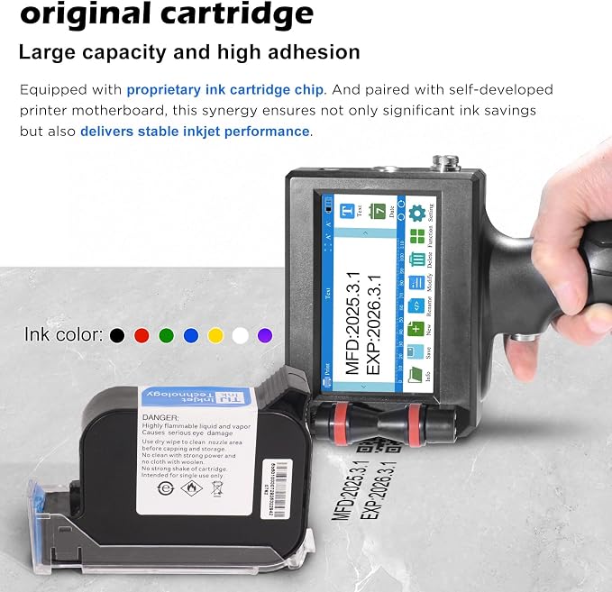 Handheld Inkjet Printer with 42ml Quick-Drying Ink Cartridge, Portable Ink Jet Coding Machine for Text/Date/Batch Number/QR Code/Barcode/Logo, Print Height from 0.08 to 0.5 Inch (ZM-C800)