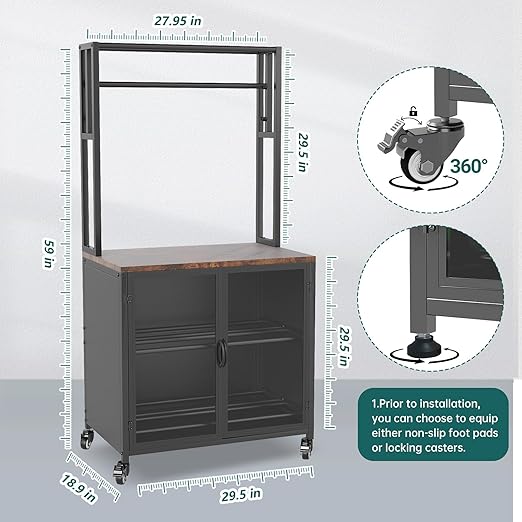 3D Printer Stand with Filament Storage, 29.5" x 18.9" Dustproof and Moisture-Proof Heavy Duty Large 3D Printer Table Cart with 360°Rolling & Cabinet for Workshop Studio Office (Rustic Brown)