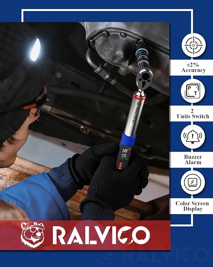 Digital Torque Wrench 3/8 Driver For Motorcycle Engine maintenance | 5.02-99.57 Ft-Lb (6.8-135 N.m)，±2% Accuracy，Peak & Track Mode，Color LED & Buzzer Alerts，Quick Release Head