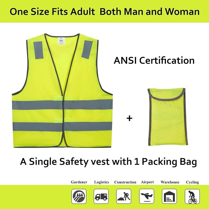 Safety Vests 20 Pack Bulk - Yellow Reflective High Visibility Construction ANSI Class 2 Work Vests for Men,Woman,Hi Vis Mesh and Neon Silver Strip