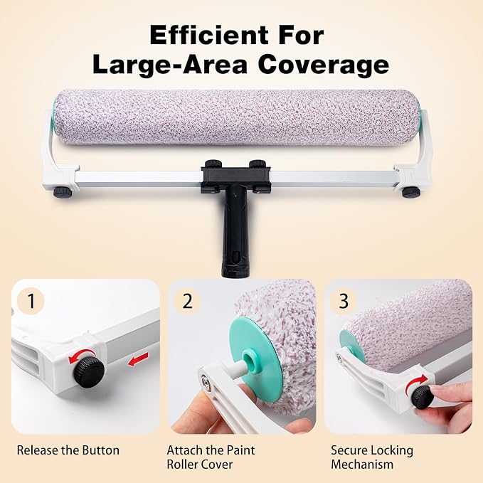 Mister Rui 18 Inch Paint Roller Kit with 4FT Extension Pole, 14 Piece Paint Set for Large Walls and Ceilings, Heavy-Duty Tray with 3 Liners, Low-Lint Microfiber Covers, Brush, Tape and Drop Cloth