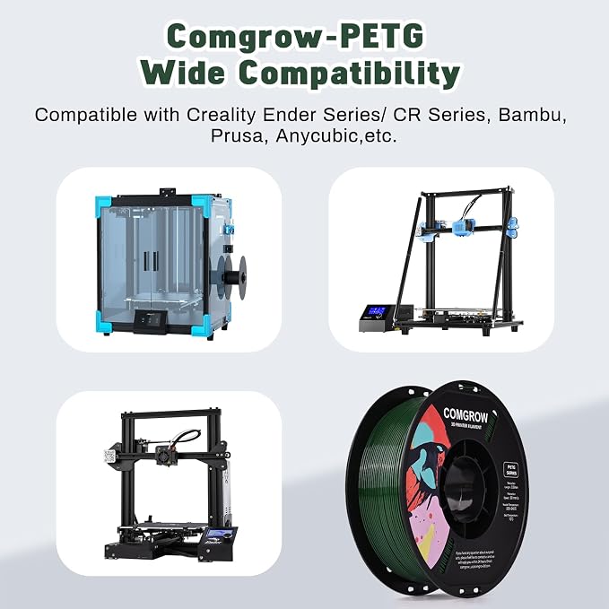 Comgrow PETG 3D Printer Filament 1.75mm, High Precision and Tough 3D Printer Filament (2LBS), Dimensional Accuracy +/- 0.02 mm, Fit Most 3D Printers Military Green
