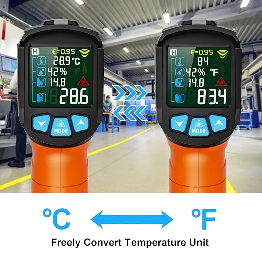 Infrared Thermometer Gun, Non Contact Digital Laser Thermometer Temperature Gun with Color LCD for Cooking, Home Repairs, Humidity Measurement, Adjustable Emissivity -58°F to 1472°F(-50~800°C)