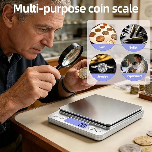 SKEAP 1kg/0.01g Gram Scale 0.01g Accuracy, Silver Food Scales Kitchen Digital Weight Grams & OZ, Jewelry Scale, High Accuracy Gram Scale, Digital Scale with Charging,Batteries and USB Cable Included