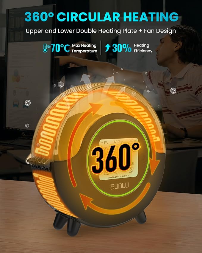 SUNLU Official Filament Dryer S2, for PLA PETG ABS Filament, Black | Upgraded 3D Filament Dryer with 360°Heating Fan, Filament Dehydrator, One-Key Set with 4.6" Touch Sreen