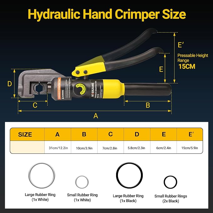 10 Ton Hydraulic Crimping Tool Kit with 8 Dies, Professional Wire Crimper for 12 AWG to 2/0 AWG, Battery Cable and Stainless Steel Wire Rope for Wire Rope, Battery Cable Ends Ring Terminals