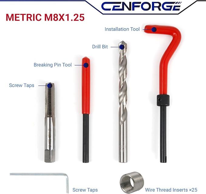 M8x1.25 Helicoil Thread Repair Kit, Metric HSS Drill Helicoil Repair Kit for Rethreading Internal Threads with Carry Case, 30PCS