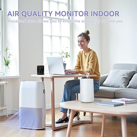 15-in-1 Air Quality Monitor Indoor with WiFi, CO2 HCHO PM TVOC AQI Temperature Humidity Sensor, Real-Time Display, App Control, Portable for Home & Office