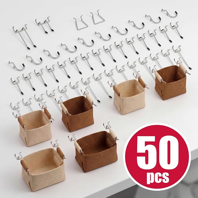 Spampur Peg Board, 6 Pack Metal Pegboard Wall Organizer with Accessories | Black Pegboard Panels with 50 Pcs Hooks and Baskets, Wall Organizer for Office, Craft Room Organization, Garage, Sewing Room
