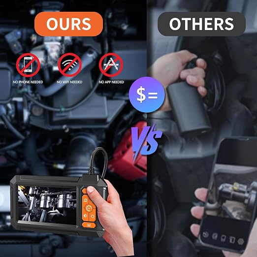 Daxiongmao Borescope Camera, 1080P HD IP67 Waterproof Endoscope with LED Light, 4.3" IPS Screen Flexible Snake Camera for Automotive Engine, Pipe, Wall & Vent InspectionI