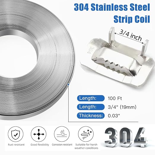 Banding Strapping kit, 200 ft Length 304 Stainless Steel Strapping 100 Metal Buckle with Cut Resistant Gloves, Metal Banding Tool for Pallets, Logistics, Warehouse