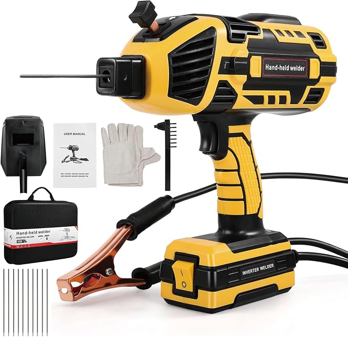 Handheld Welding Machine, 110V IGBT Inverter Portable Welding Machine with 6 Variable Current Adjustment, 20-120Amp Welding Output Handheld ARC Welder Gun for 1/16"-1/8" Welding Rods