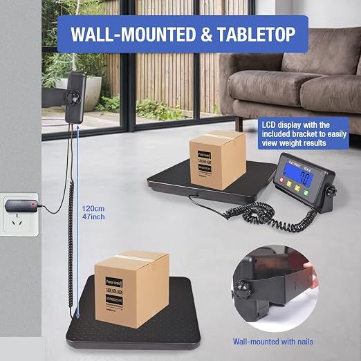 Surmountway Industrial Shipping Scale with Anti-Slip Aluminium Platform, 11.8" x 11.8" Black Portable Digital Postal Scale 440lbs for Shipping Packages Luggages with Tare/Count/Auto-Off Functions