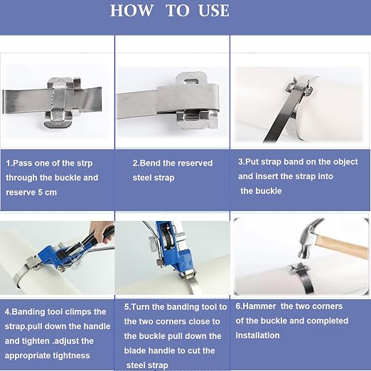 Steel Strapping KIT,Metal Banding Strapping Tool Pallet Banding Kit with Ratchet Tensioner and Cutter，Metal Belt Packaging Machine with 100pcs Buckle 3/4" x 100 Feet Steel Banding Coil