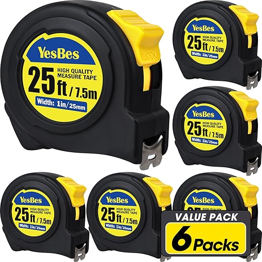 Tape Measure 25 ft, 6 Pack Bulk Easy Read Measuring Tape Retractable, Measurement Tape 25 FT by 1 in