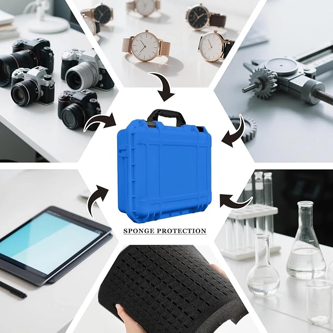 Relaxweex 1 Pcs Waterproof Hard Case with DIY Customizable Foam Insert Portable Protective Case with Knife for Camera Drones Equipments Tools Test Instruments(Blue,8.5 x 6.5 x 3.7 Inch)