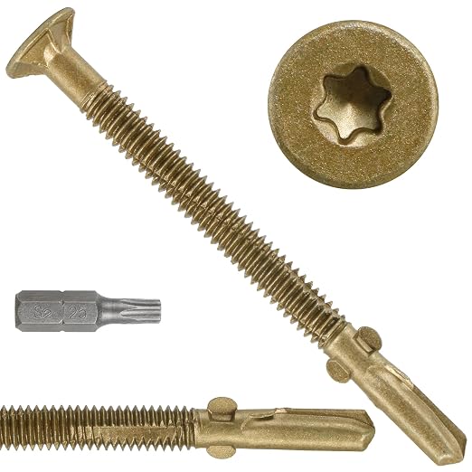 FMhotu #12 x 2-1/2" Trailer Deck Screws, Self-Tapping Sheet Wood Metal Screw, 550Pcs T25 Star Bits Reamer Tek Screws for Trailers, for Attaching Wood to Steel