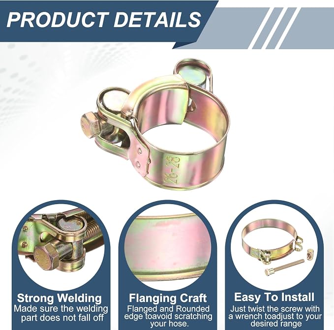 HARFINGTON 3pcs T-Bolt Hose Clamp 201-213mm (7.91-8.39") Galvanized Carbon Steel Adjustable Intake Radiator Pipe Clamps for Automotive Plumbing Industrial Pipes