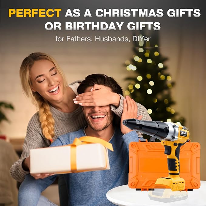 Cordless Rivet Gun Electric Compatible with Dewalt 20V Max Battery, Brushless Cordless Rivet Tool Kit, Pop Rivet Gun with 3 Size (1/8", 5/32", 3/16") Rivets & Rivet Head, Led Light (Tool Only)