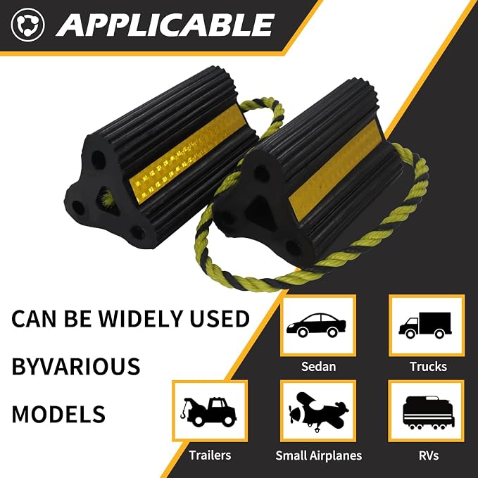 Wheel Chocks for RV Trailers 4Pair/8Pack with Rope, Rubber Tire Chocks Block Stopper with Reflective Strips for Camper Truck Car Wheel Immobilizers & Chocks, Travel Trailer RV Accessory