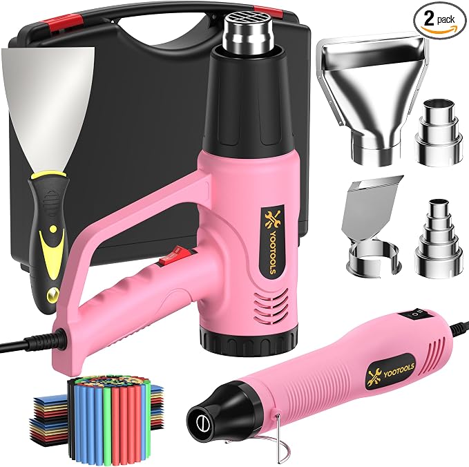 Heat Gun Kit with Mini Heat Gun, 900W & 330W Dual Temperature Hot Air Gun Set with 4 Nozzles, Heat Shrink Tubes, Scraper & Tool Box for Crafts, Resin, Vinyl Wrap, Soldering and Phone Repair