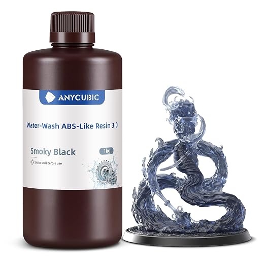 ANYCUBIC Water Washable ABS-Like Resin 3.0, 3D Printer Resin, High Toughness and High Precision, Easy to Post-Process, Low Odor, Wide Compatibility for All LCD 3D Printers (Smoky Black, 1kg)
