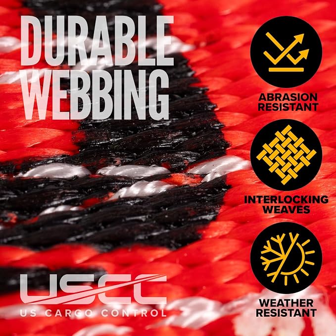 US Cargo Control Flat Hook Ratchet Straps 4” x 30’ (90-Pack), 5,400 LBS Working Load Limit, Red 4 Inch Ratchet Straps with Black Flat Hooks, Professional 4 Inch Straps for Flatbed Trailers