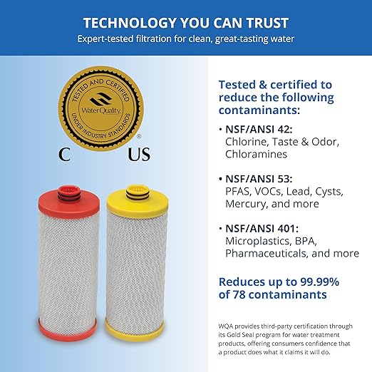 Aquasana® AQ-5200R Genuine Replacement | AQ-C2-R | 2 Stage Water Filters | WQA Certified to NSF Standards | Claryum® Under Sink Filter | Reduces Up to 99.99% of PFAS, Lead & Chlorine