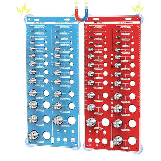 Magnetic Base 62 Nut and Bolt Thread Checker with 25 Standard & 25 Metric Sizes & 12-Hole Drill Bit Gauge, Bolt Size and Nut Size Identifier Gauge