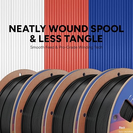 OVERTURE 4KG Bundle High Speed PLA Filament 1.75mm, Neatly Wound 3D Printer Filament 4 Pack 1kg Spool (2.2lbs) Rapid PLA, Fit Most FDM 3D Printers (Black 4-Pack)