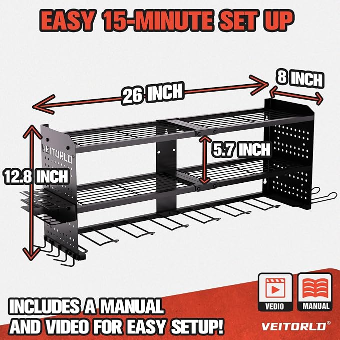 Large Power Tool Organizer Wall Mount, 3-Tier Heavy Duty Metal Loads 260 lbs, 9 Cordless Drill Holder Garage Tool Storage Rack, Utility Shelf for Workshop Shed Basement, Gifts for Men Dad Husband