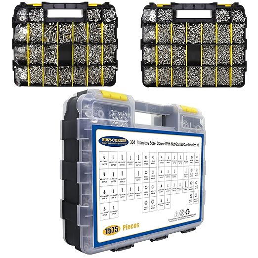 1575 PCS Nuts and Bolts Assortment Kit, Stainless Steel Phillips Pan Head & Flat Head Screws, Assorted Nuts Bolts Washers with Double Sided Organizer Box