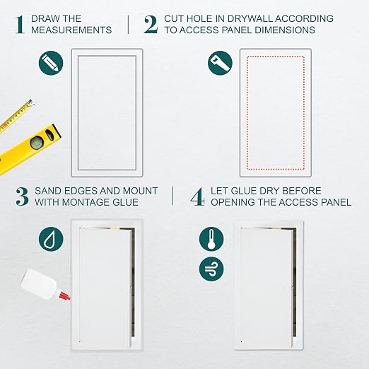 8" x 16" White Metal Access Panel - Wall Access Panel for Drywall - Hidden Wire Cover for Wall Covering Panels - Plumbing, Electricity, Heating Alarm, Bathroom, Dry Wall Hole Cover