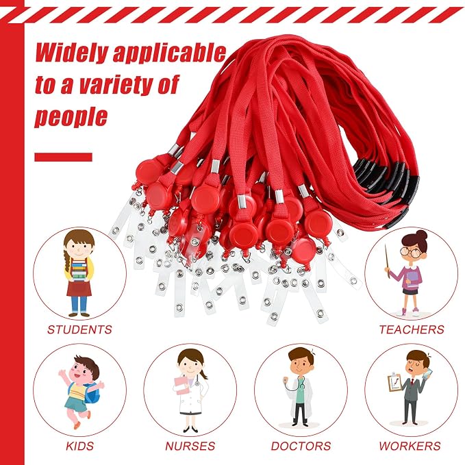 Windyun 72 Pcs Breakaway Lanyard with Safety ID Bulk Retractable Lanyards Flat Neck Straps (Red)