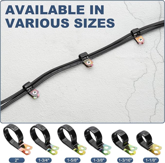 PATIKIL 1-3/8 Inch Vinyl Coated Cable Clamps, 50 Pack Galvanized Steel Metal Cable Clips Rubber Cushion Insulated Pipe Clamps for Tube Lines Cord Wire Management, Black