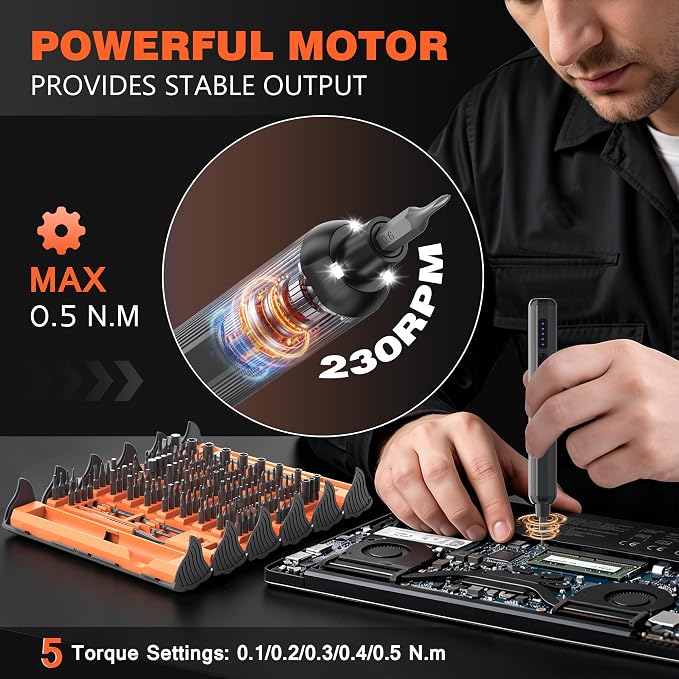 138-IN-1 Electric Screwdriver Set Cordless, Rechargeable Screw Driver with LED Light, 120 Precision Bits, Magnetic Storage Professional Home Repair Tool Kit for Electronics, Camera, Watch, PC RC
