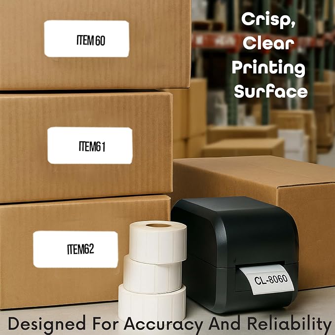 Aquos CAS CL-8060 Printing Scale Label Rolls | Direct Thermal Labels on Thermal Paper | Label Roll with Strong Adhesive | Pre-Cut | Smudge-Free | Made in USA