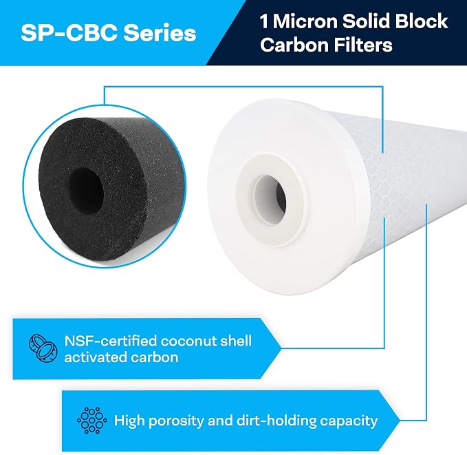 SpiroPure 20x4.5 1 Micron NSF Carbon Block Water Filter CB-45-2001 (4 Pack)
