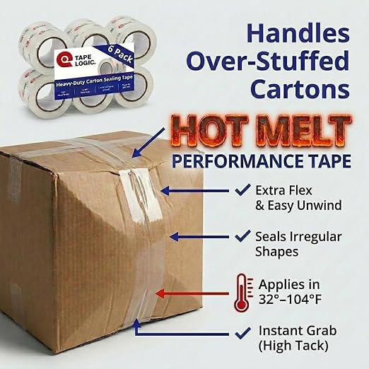 Tape Logic Packing Tape (6-Rolls), 2" x 55 yd - Heavy Duty Packaging Tape Refill for Shipping, Moving, Order Fulfillment, Hot Melt 1.6 Mil