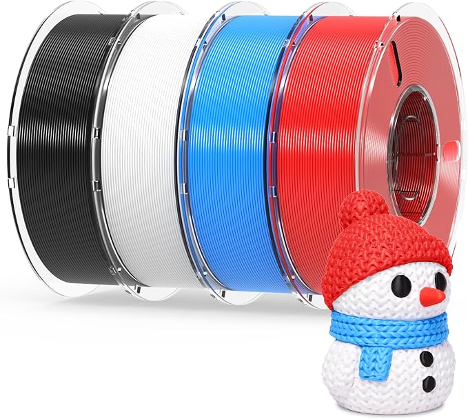 RAMBERY PLA+ 3D Printer Filament Bundle 4KG Toughness Upgraded 1.75MM 3D Printing Filament Fit Most FDM Printers，Black/White/Blue/Red，1KG X 4 Spools