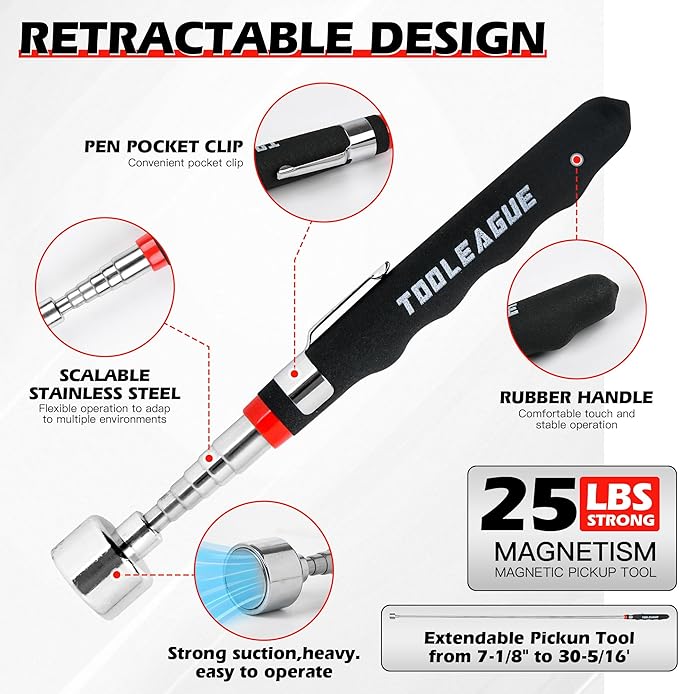 TOOLEAGUE 3Pcs Magnetic Tool Mat with 25Lb Telescoping Magnetic Pickup Pen,3 Different Size Parts Tool Holder Pad for Organizing Mechanic Wrench Screw Bolts Nuts and Other Small Metal Parts