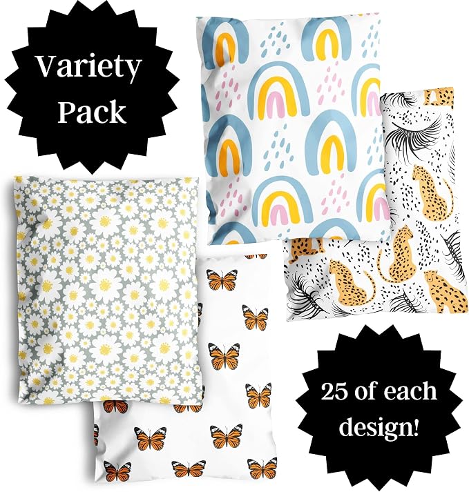 10x13 Poly Mailers – Boho Variety Pack – Waterproof, Tear-Resistant Shipping Bags with Adhesive Seal – 100 Pack – Package Mint