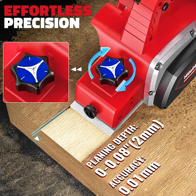MtiolHig 30000 CPM Cordless Handheld Planer Compatible with Milwaukee 18V Battery (Tool Only) 3-1/4 Inch Electric Planer - Power Hand Wood Planer for Woodworking, Carpentry, and Home DIY
